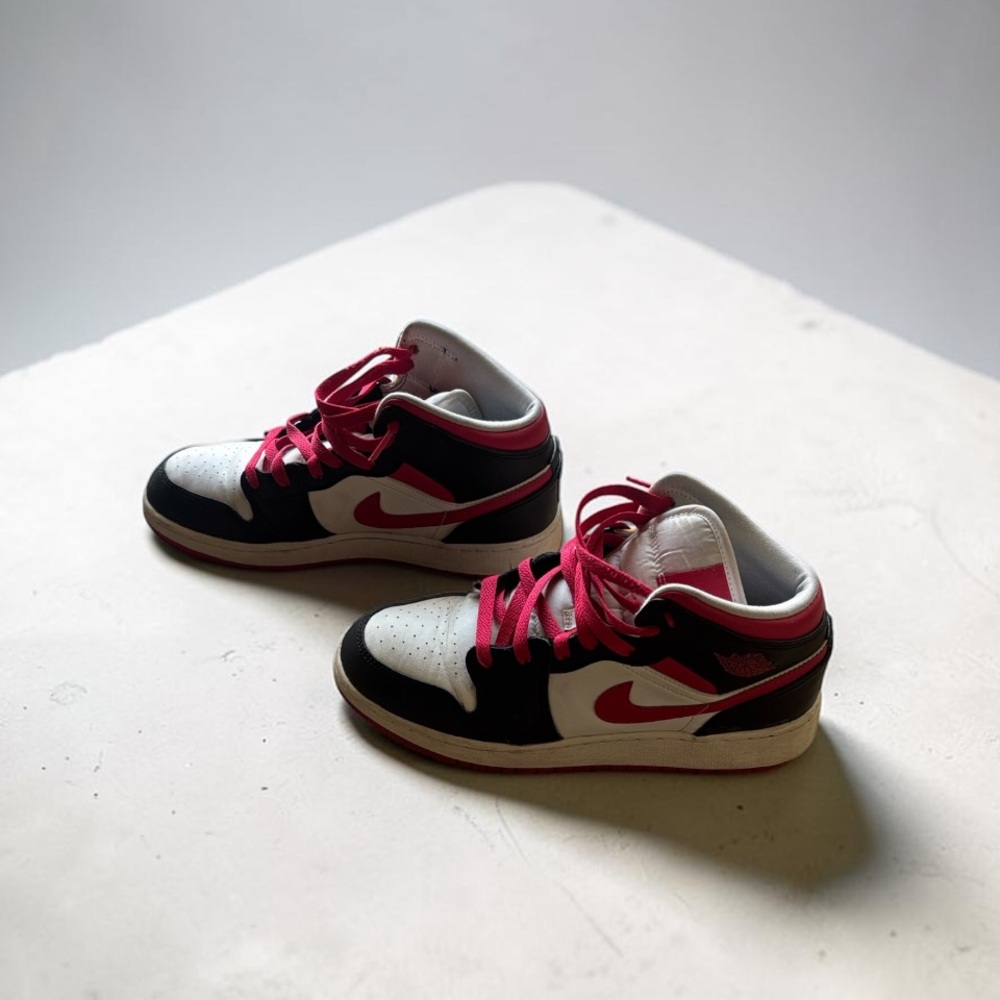 Nike Air Jordan 1 Mid Sneakers in Red, Black & White - Picture 2 of 8